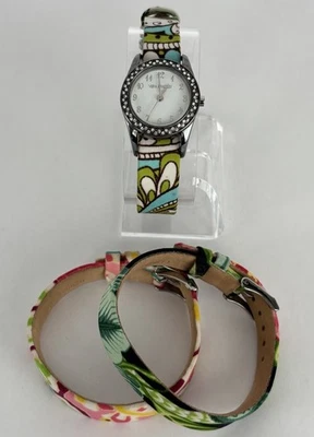 Кварцевые часы Vera Bradley 30 мм серебристые с 3 сменными ремешками и аккумулятором - Изображение 1 из 4