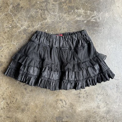 Y2K Goth Tutu Mini Skirt Royal Bones Black Tiered Ruffle Punk Festival Size M - Image 1 of 4