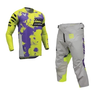 Thor Kids MX Combo Hose Shirt Launchmode Bleach grau gelb Motocross Set Off - Bild 1 von 4