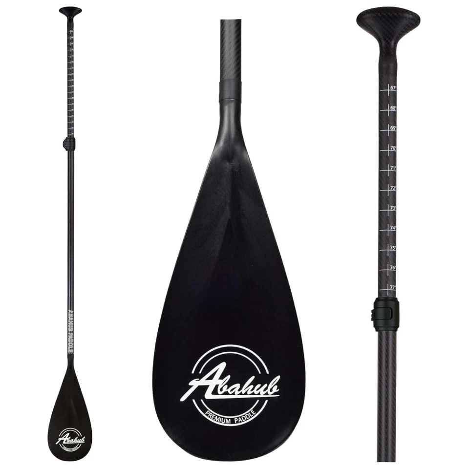 ABAHUB Carbon Fiber SUP Paddle 3-piece Adjustable Shaft Black Plastic Blade