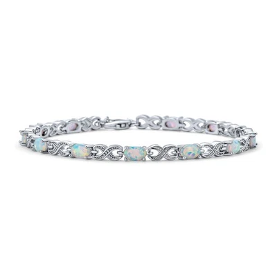Romantic Gemstone Opal Milgrain Infinity Tennis Bracelet Sterling Silver 7.5" - Image 1 of 4