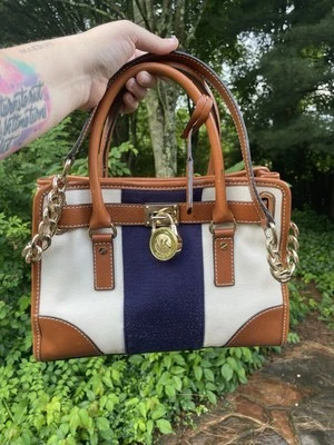 Bolso Cartera Náutica Michael Kors Hamilton East West Mono Rayas Lona/Cuero Foto 1 de 4