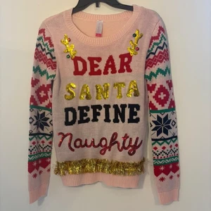No Boundaries Dear Santa Holiday Pink Sweater Juniors Size M Bells Jingle - Picture 1 of 3