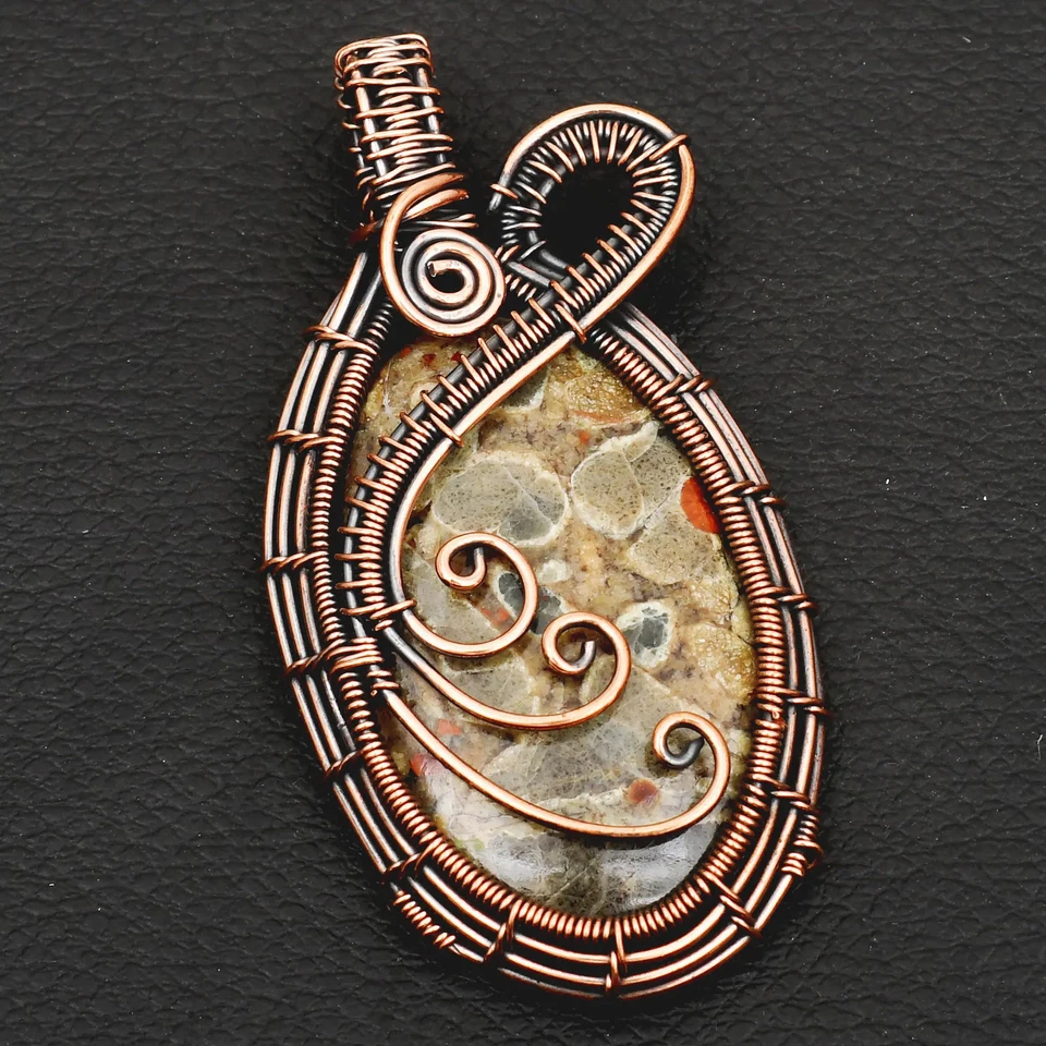 Colgante étnico de alambre de cobre con piedras preciosas de obsidiana de maní joyería regalo 2,68" AP-41951 Foto 1 de 1