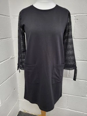 Great Plains Black T-Shirt Dress Sheer Broderie Anglaise Sleeve.Size 12.BNWT.PP - Image 1 of 4