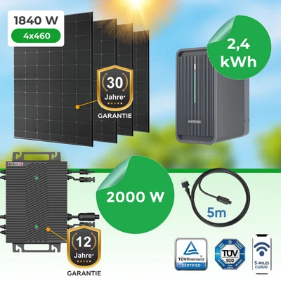 PAKET.AG Balkonkraftwerk 1840W mit 2000W Wechselrichter & Speicher 2,24 kWh – Plug & Play