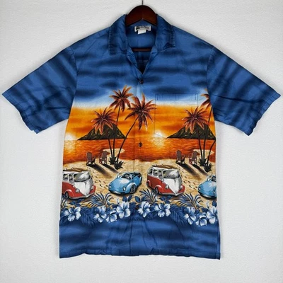 Vtg Aloha Republic Hawaiian Shirt Mens M Palm Tree Sunset VW Bug Camp Collar - Image 1 of 4