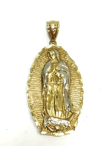 (MA3) Men's 14k Two-Tone Gold 4.1 Grams "Virgin Mary" Pendant - Size 1-3/4" - Picture 1 of 5