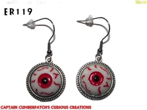Steampunk Ohrringe weißer Augapfel Bloodshot hypoallergen Edelstahl #ER119 - Bild 1 von 4