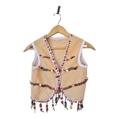 Vintage 70's Kid's Handmade  Hippie Beaded Vest S - Image 1 of 4