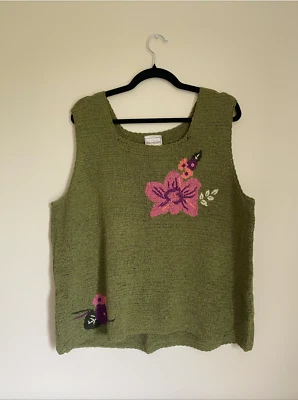 Chaleco Floral Vintage Cottage-Core Verde Rosa, Años 90 Talla 2X Foto 1 de 4