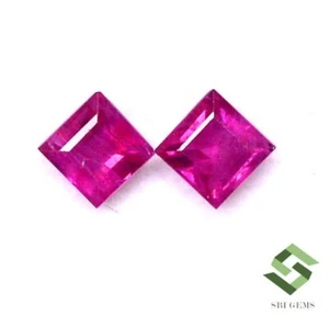 4x4MM Certificado Rubí Natural Corte Cuadrado Par 0.95 Cts Calibrado Loose Gema - Picture 1 of 6