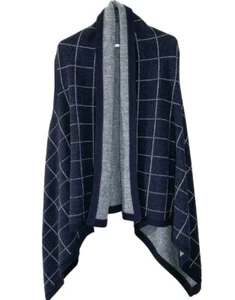 Madewell Drape Front Merino Wool Sweater Vest Cardigan One Size Blue Plaid #12 - Picture 1 of 9