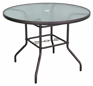 Garden Elements Sienna Metal Round Patio Glass Top Table, 40" (Brown) - Picture 1 of 7