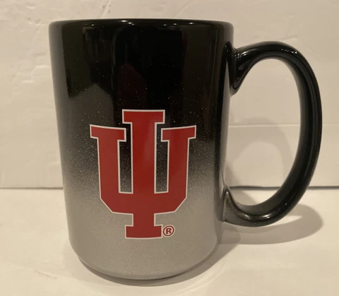 Indiana University Black Chrome Coffee Mug New With Stickers Unique 12 oz Cover