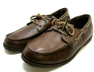 Sapatos de barco masculinos de couro marrom marinho antigo tamanho 10 (GG9) - Imagem 1 de 4