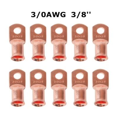 10x 3/0 Ga AWG 3/8" Stud Ring Cable Lug Crimp Copper Terminals Power Ground Wire - Image 1 of 4