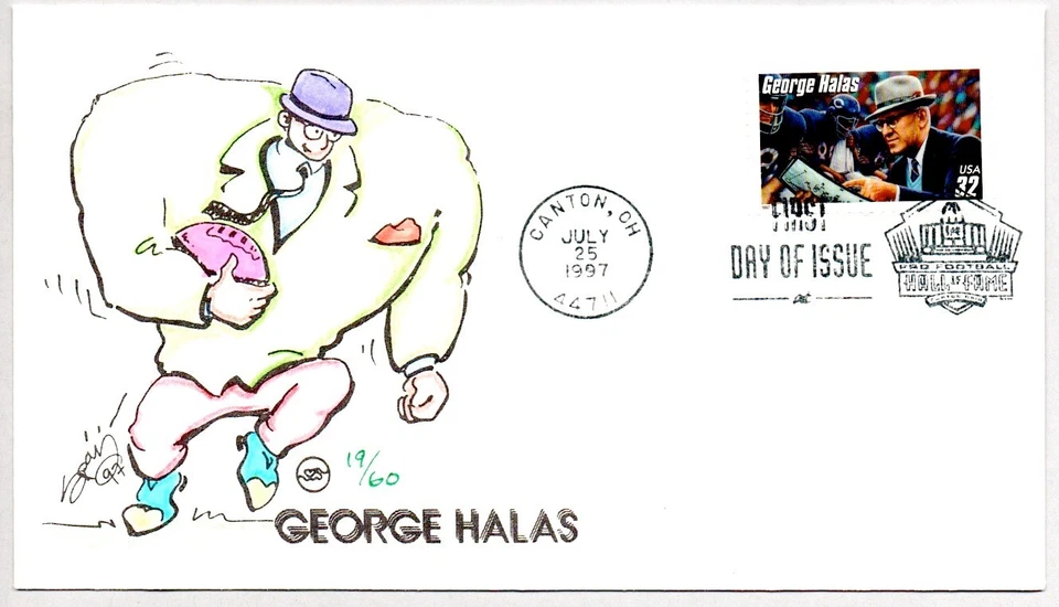 #3146 GEORE HALAS, CHICAGO BEARS, FOOTBALL COACHES SERIES, HAND COLORED FDC - Image 1 of 1