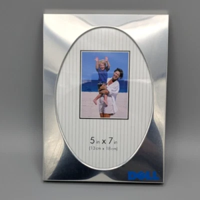 Dell Computer Picture Frame Silver 5x7 Photo Oval Shiny Chrome Flaw - Image 1 of 4