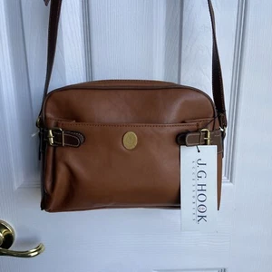 J.G. Hook Brown Leather Shoulder Crossbody Retro Purse Bag Brass Emblem Loop - Picture 1 of 20