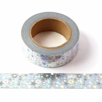 SYNTEGO Holographic Colour Changing Silver Foil Stars Washi Tape 15mm x 10 Meters