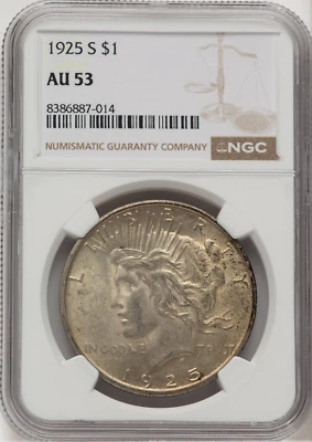 1925s NGC AU-53 PEACE SILVER DOLLAR - Image 1 of 4