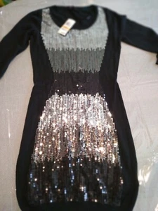 Material girl tunic small, black with sequence front sz s - Picture 1 of 5