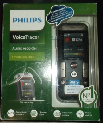 Philips DVT2510 8GB Expandable Digital Voice Tracer  2 Stereo Quality Microphone - Image 1 of 2