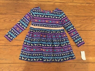 Toughskins Girls Skater Dress Blue Metallic Gold Unicorns Flamingos Many Sizes Foto 1 de 4