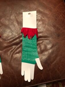 NWT ICING GREEN AND RED CHRISTMAS FISHNET GLOVES W/BELLS