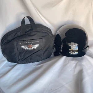 Vintage Harley Davidson 100th Anniversary Black Half Helmet Size Small/OEM Bags - Picture 1 of 9