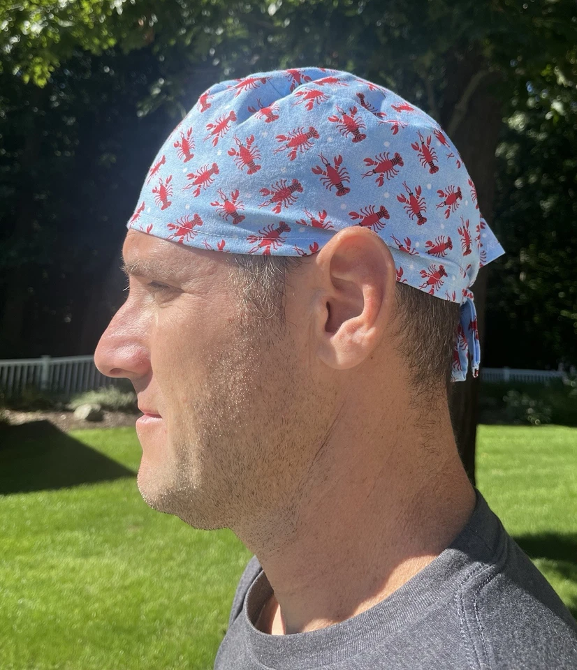 Lobster Blue skull scrub surgical OR hat surgery cap mens - Image 1 of 1