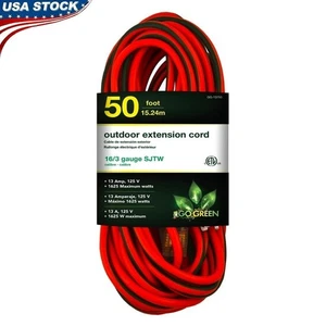Cable de extensión exterior resistente de 50 pies extremo iluminado 13A 125V ETL listado rojo - Imagen 1 de 13