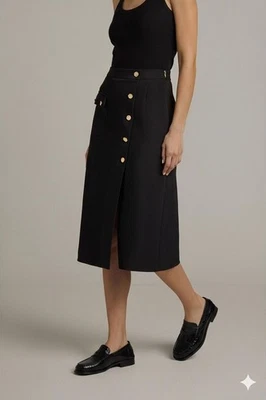 Falda midi Valentino negra con botones delanteros y botones dorados Foto 1 de 4