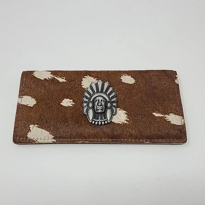 Cartera plegable de cuero de vaca genuino con emblema de jefe nativo - hecha a mano Foto 1 de 4
