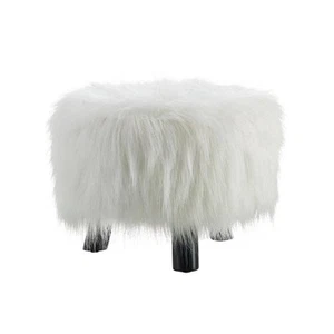 Linon Home Decor Daisy White Faux Fur Polyester Round Accent 16 in. Ottoman - Picture 1 of 6