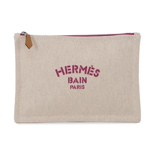 HERMES Flat Pouch New Yachting PM Size PM Canvas Beige/Purple - Picture 1 of 8