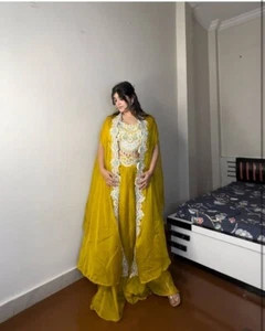 Georgette skirt blouse koti Indian Wedding Bollywood Designer Party Pakistani - Picture 1 of 7