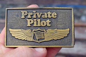 Vintage Private Pilot Air Plane Wings SOLID BRASS belt buckle by Parkview USA - Picture 1 of 5