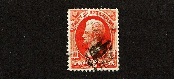 1873 U.S. Official INTERIOR 2c Vermilion Jackson Sc#O16 Fancy Cancel - Image 1 of 1
