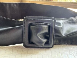 VTG Corset Belt Women Large/XL 36-38” Black Faux Leather Cinch Square Buckle - Picture 1 of 15
