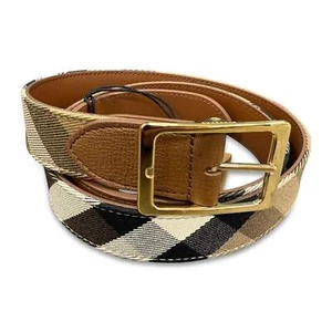 Burberry Leather/ Canvas Reversible House Check Belt Tan Brown - Picture 1 of 8