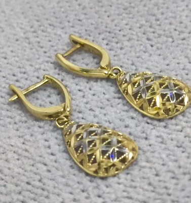 14k gold oval 2 tone dangle earrings 3g - Image 1 of 4