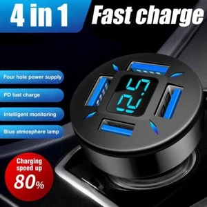 Mini ładowarka samochodowa USB 4 porty adapter zapalniczki LED szybkie ładowanie M9P5 - Zdjęcie 1 z 14