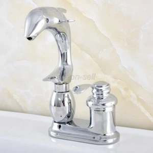 Dolphin Brass Bathroom Vanity Sink 4" Centerset Lavatory Faucet Polished Chrome  - Picture 1 of 9