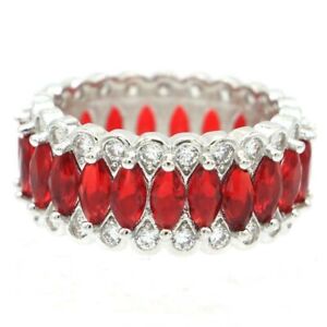 SheCrown Hot Sell Red Blood Ruby White CZ Gift For Girls Silver Ring 9.0