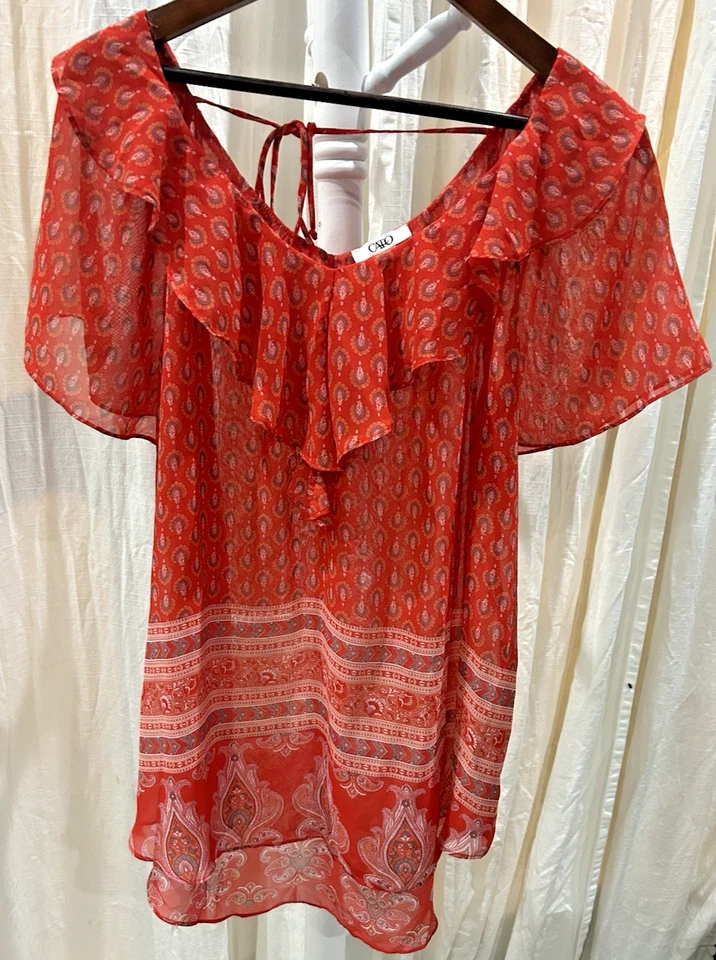 Top transparente Cato para mujer rojo cachemira floral boho festival hippie Y2K Fairy Sixe XL Foto 1 de 4