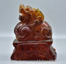 7.2" Old Chinese Red Amber Carving Dragon Pixiu Unicorn Beast Statue Sculpture