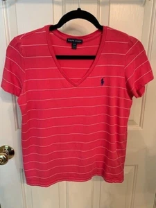 Girls Ralph Lauren Cotton Jersey V Neck Tee Size M - Picture 1 of 4