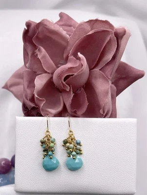 14k Turquoise Earrings – Arizona - Natural Briolette – Handmade Dangle - Image 1 of 4